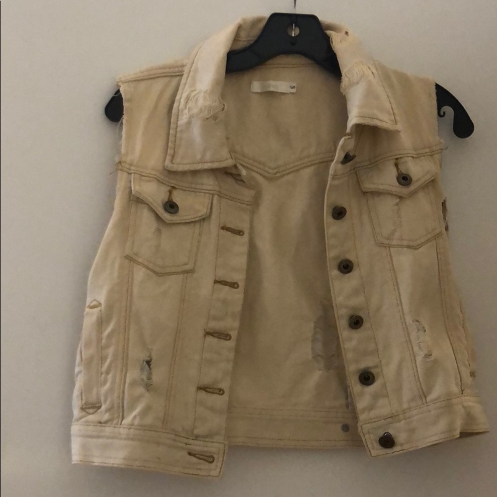 Distressed white ripped Jean vest